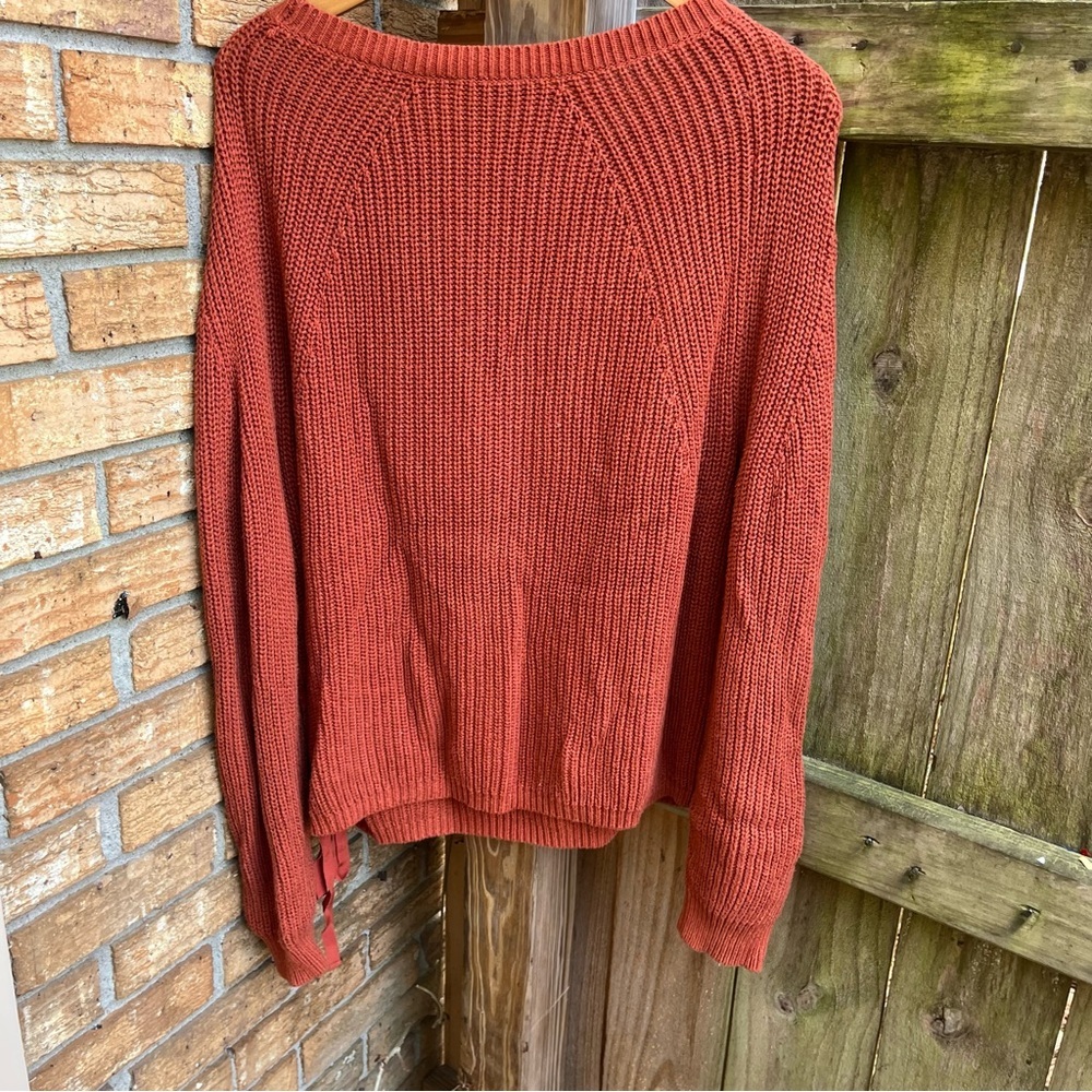 Sundance Burnt Orange Side-tie Pullover Sweater 100% Cotton - Picture 4 of 5